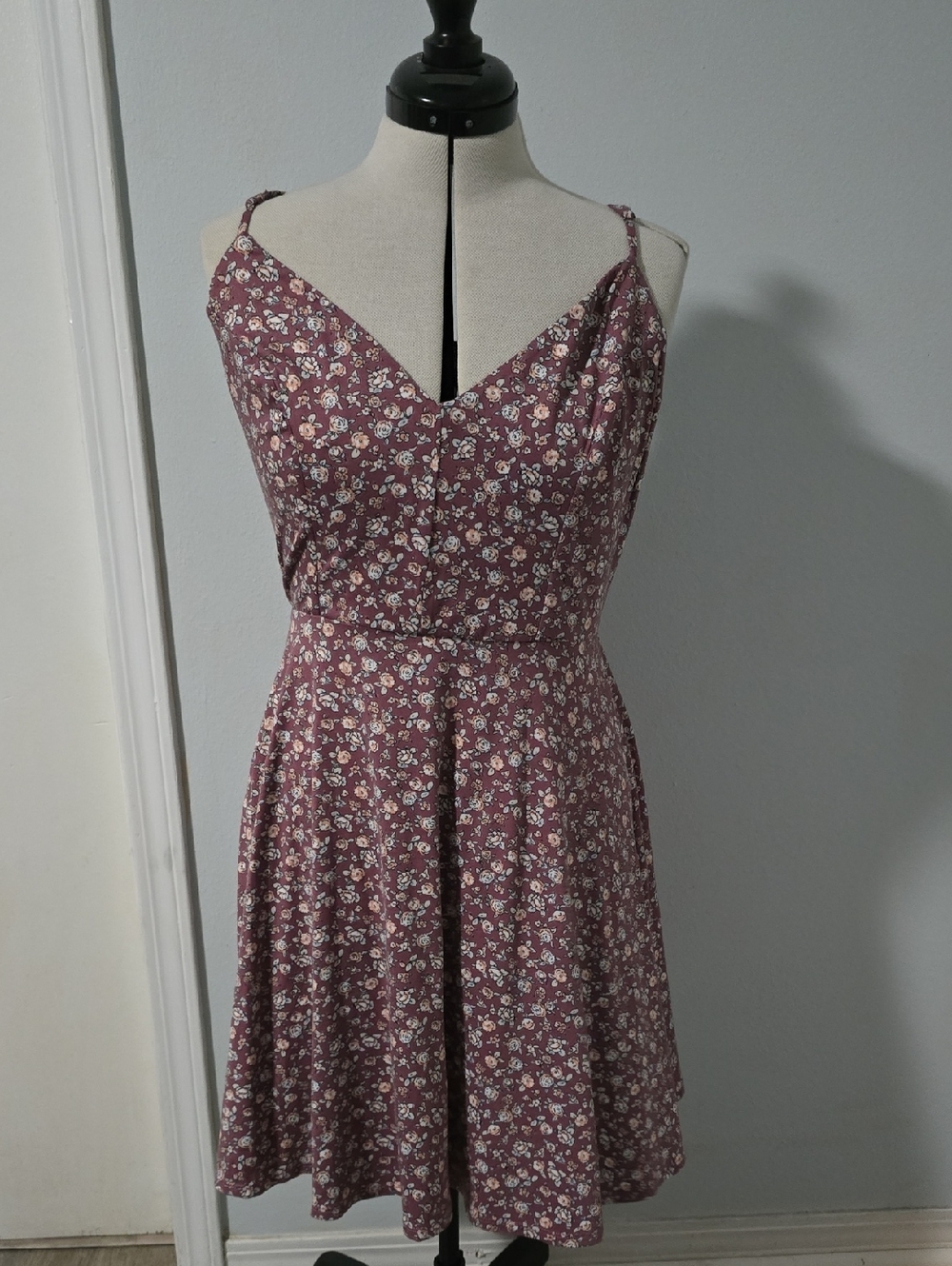 nine britton Mauve Floral Spaghetti-Strap Mini Dress